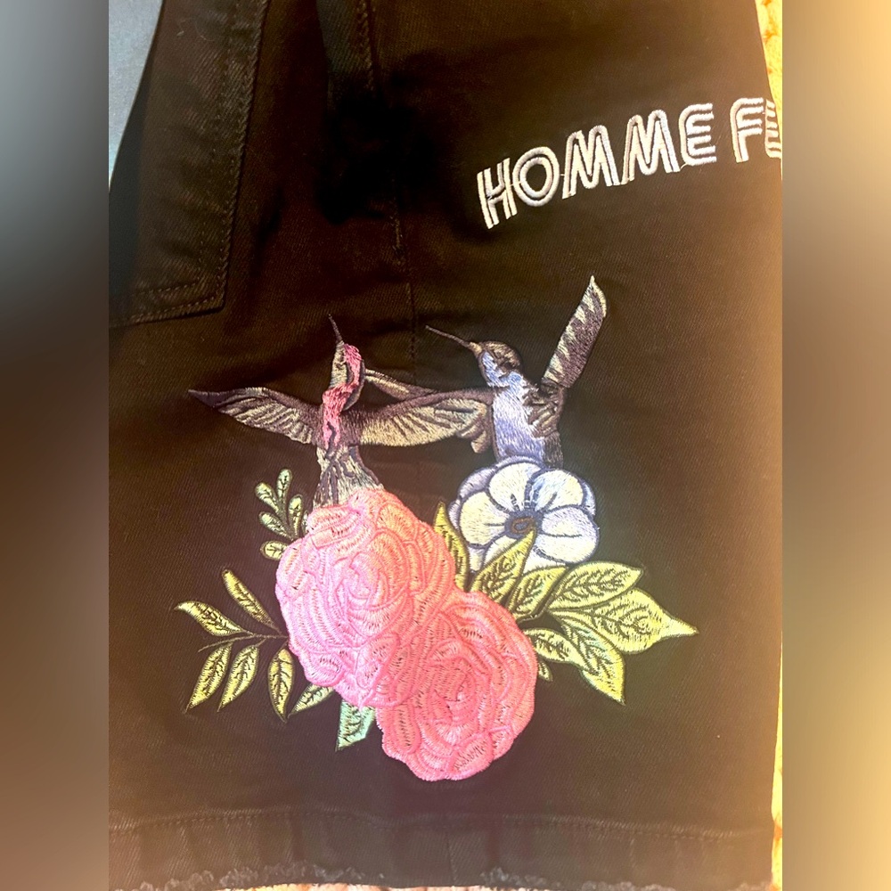 Homme + Femme Embroidered Denim Shorts